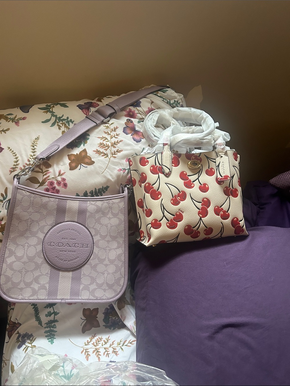 Coach Pink Signature Crossbody & Coach Cherry Print Mini Tote - Pink, Cream